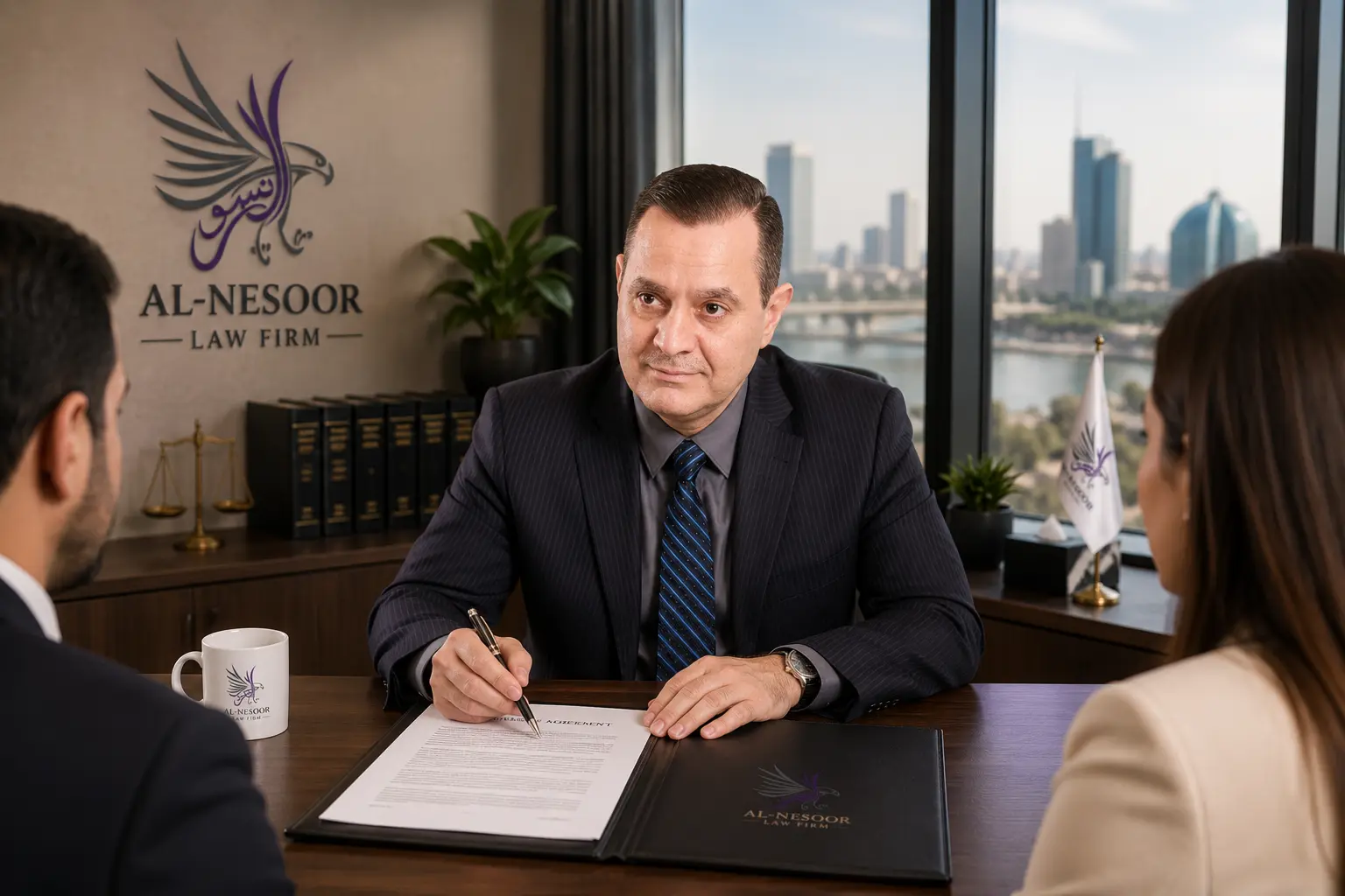 Commercial contract lawyers at Al-Nesoor Law Firm advising businesses in Baghdad, Iraq