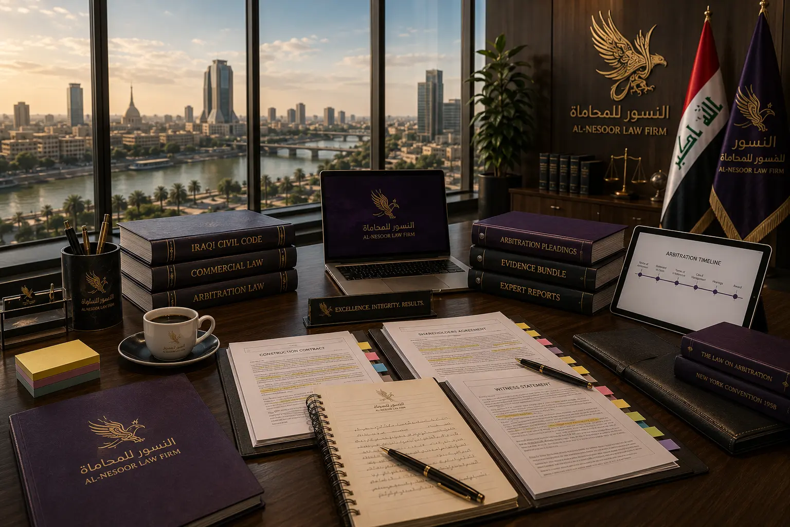 International arbitration lawyers at Al-Nesoor Law Firm advising clients in Baghdad, Iraq