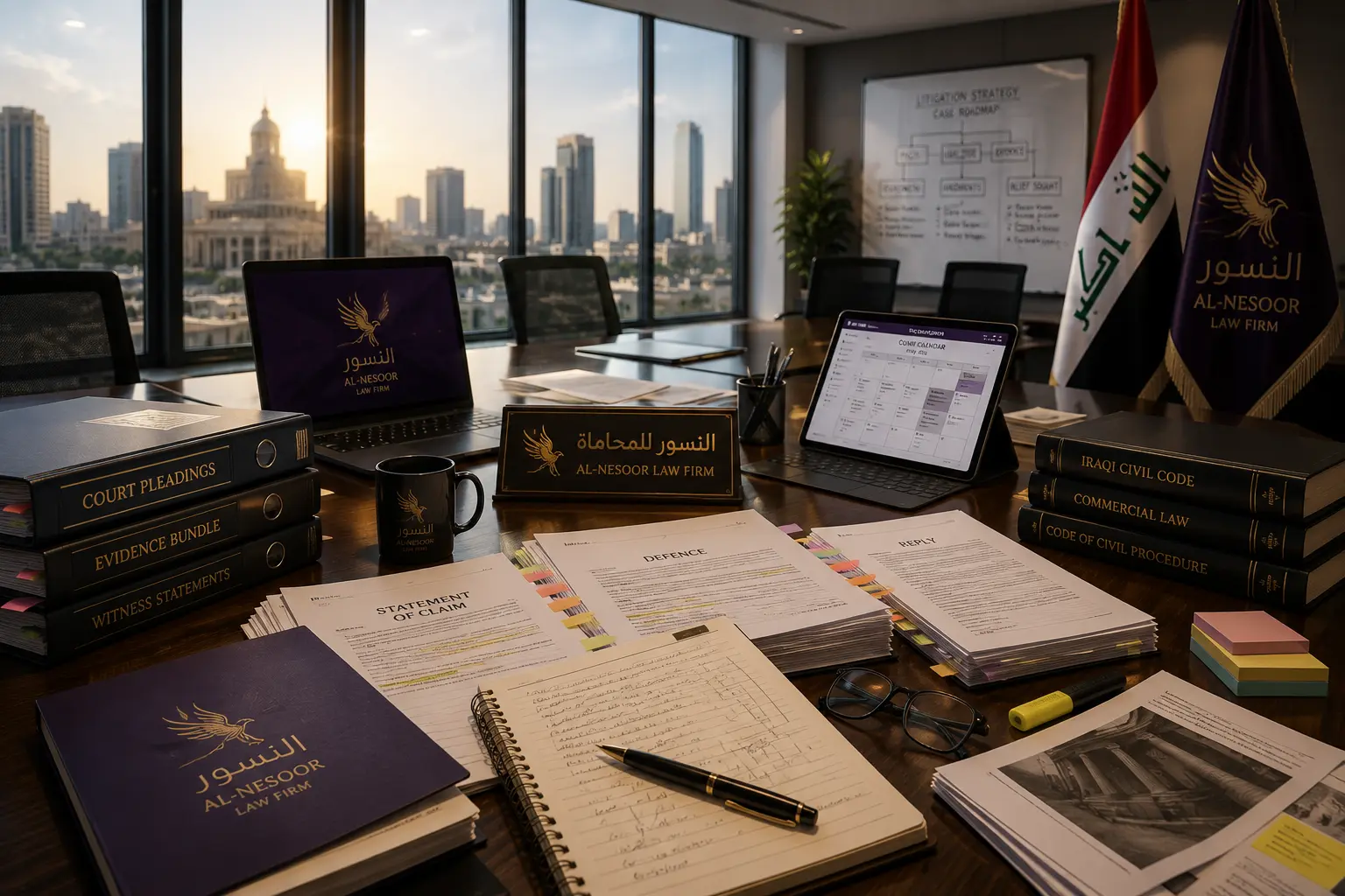 Litigation and dispute resolution lawyers at Al-Nesoor Law Firm representing clients before Iraqi courts.