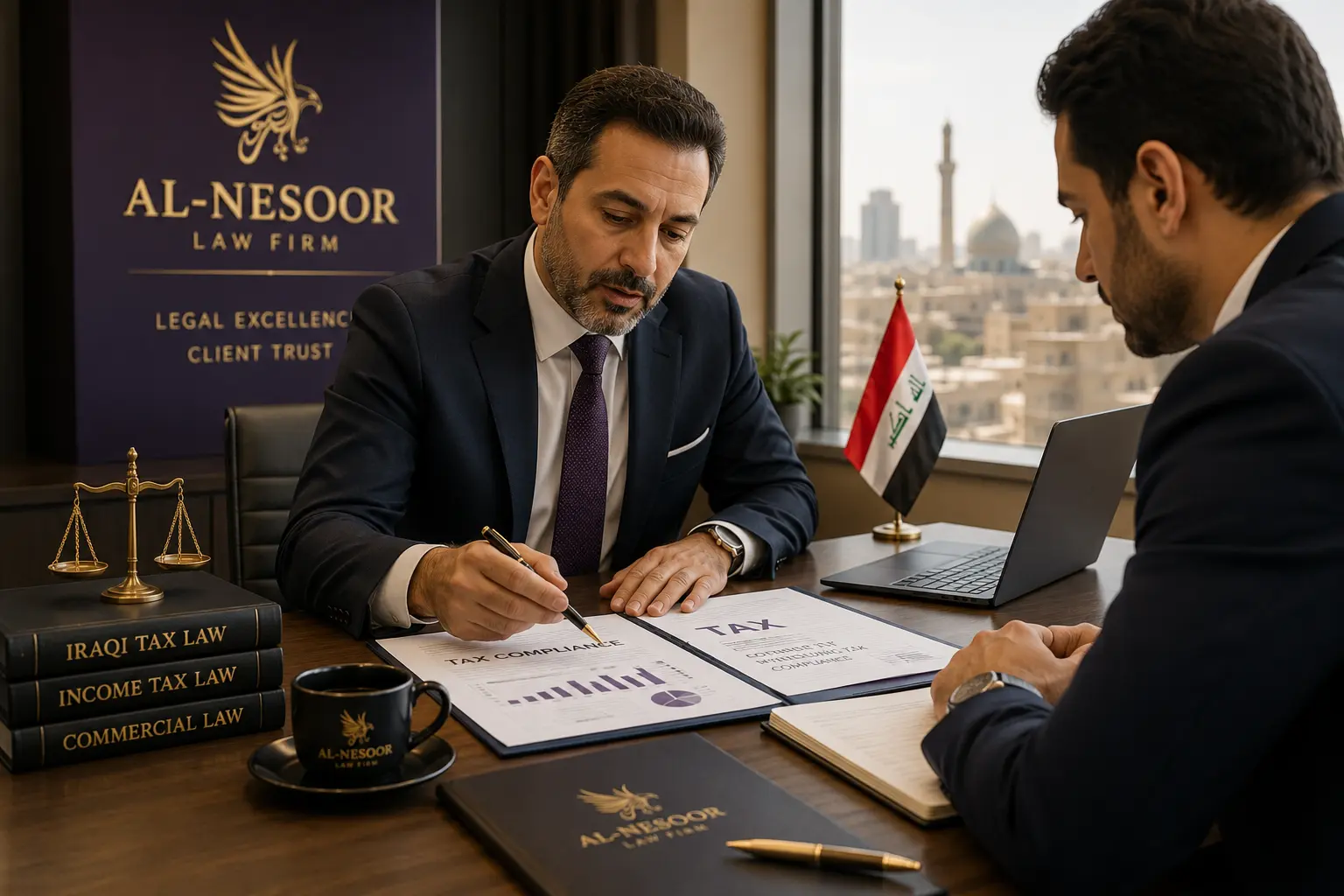 محامو الضرائب يقدمون المشورة للشركات بشأن الامتثال الضريبي في بغداد، العراق