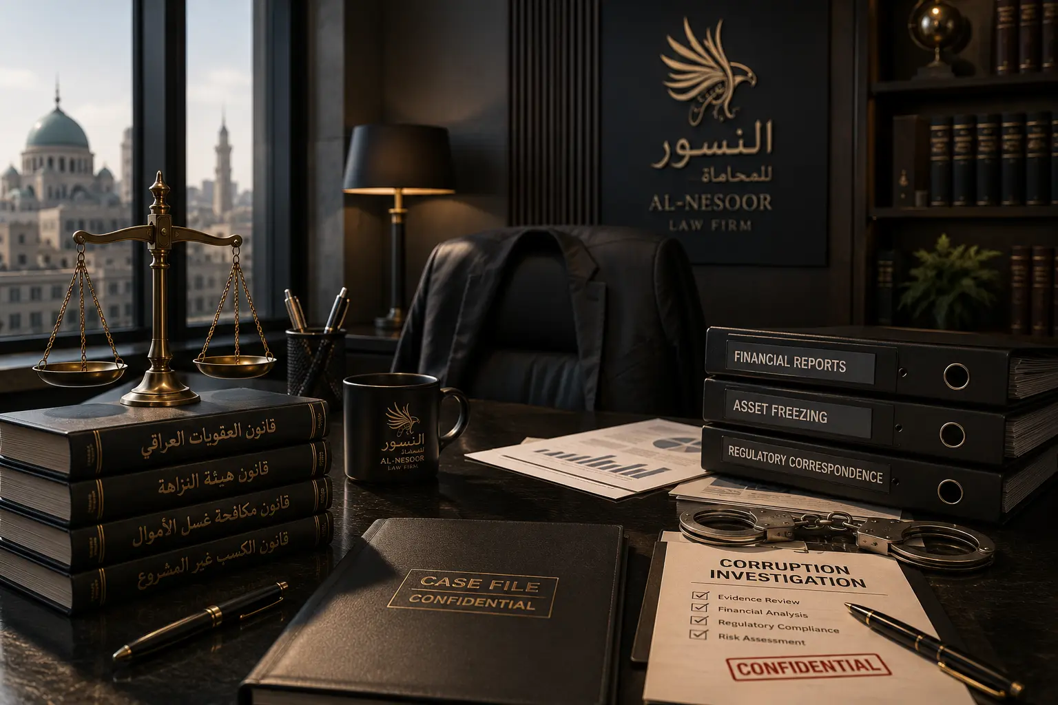 محامو جرائم الفساد والجرائم المالية في مكتب النسور للمحاماة في بغداد، العراق